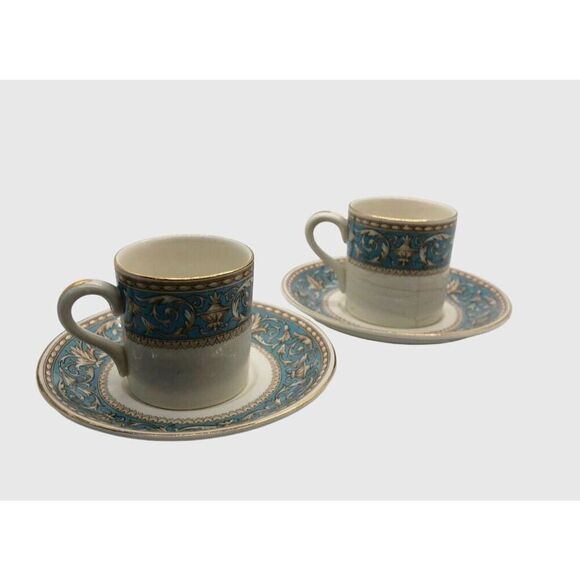 2 VINTAGE CROWN DUCAL WARE DEMI-TASSE TEA CUPS & SAUCERS - ENGLAND "ATLANTA" - Picture 7 of 16